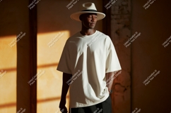 Man wearing white t shirt and hat image Product Image 1