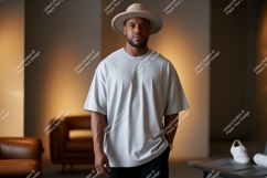 Man wearing grey t shirt and hat image Product Image 1