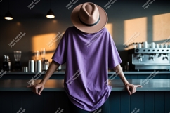 Person wearing purple t shirt and hat image Product Image 1