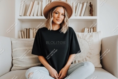 Woman wearing black t shirt mockup image Product Image 1