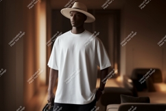 Man wearing white t shirt and hat image Product Image 1