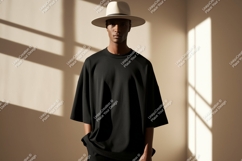 Man wearing black t shirt and hat t-shirt fashion Product Image 1