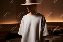 Male model wearing grey t shirt and hat image Product Image 1