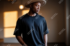 Man wearing black t shirt and hat t-shirt fashion Product Image 1