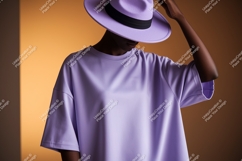 Person wearing lavender t shirt and hat image Product Image 1