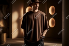 Man wearing brown t shirt and hat image Product Image 1