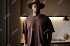 Man wearing brown t shirt and hat image Product Image 1