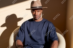 Man wearing fedora and t shirt navy Product Image 1