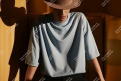 Man wearing light blue t shirt and brown hat t-shirt Product Image 1