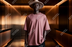 Man wearing dusty rose t-shirt and hat Product Image 1