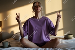 Woman peace sign yoga pose image Product Image 1