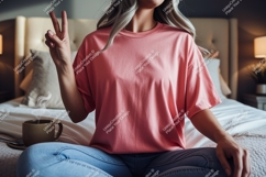 Pink shirt peace sign coffee mockup Product Image 1
