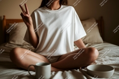 Woman peace sign white t shirt mockup image Product Image 1