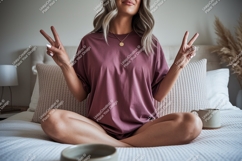 Woman peaceful pose t shirt mockup image Product Image 1