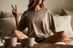 Woman peace sign casual wear mockup image Product Image 1