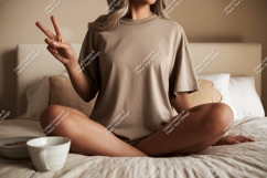 Woman peace sign comfort mockup image Product Image 1