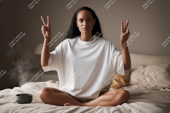 Woman peace gesture white t shirt mockup image Product Image 1