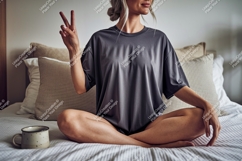 Woman wearing grey t shirt peace sign image Product Image 1