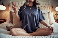 Woman wearing blue t shirt peace sign image Product Image 1