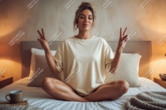 Woman meditating peace gesture yoga Product Image 1