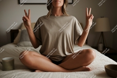 Woman peace sign meditation yoga Product Image 1