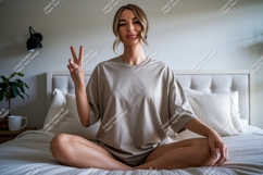 Woman peace sign casual mockup image Product Image 1