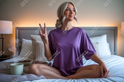 Woman peace sign purple shirt image Product Image 1