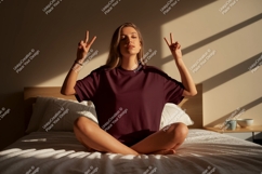 Woman peace gesture mockup image Product Image 1