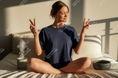 Woman peaceful meditation morning light image Product Image 1