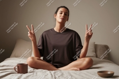 Woman wearing pink t shirt and necklace t-shirt peace Product Image 1