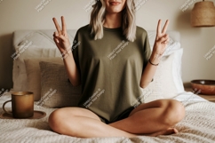 Woman peace sign mockup t-shirt Product Image 1