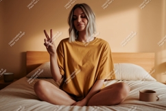 Woman peace sign mockup t-shirt Product Image 1