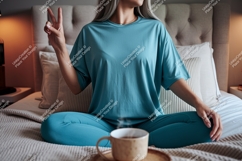Woman peaceful pose with coffee image Product Image 1