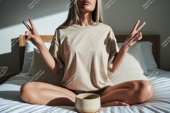 Woman peace gesture neutral t shirt mockup image Product Image 1