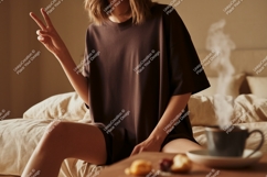 Woman peace sign coffee mockup image Product Image 1