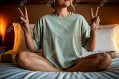 Woman peace sign gesture comfortable image Product Image 1
