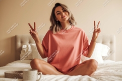 Woman peace sign mockup image Product Image 1