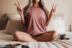 Woman peace sign mockup t-shirt Product Image 1