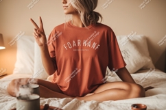 Woman peace sign orange shirt mockup image Product Image 1
