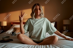 Woman meditating peace gesture meditation yoga Product Image 1