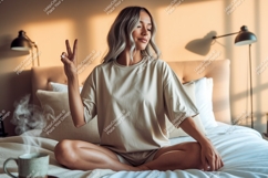 Woman peace sign casual comfort mockup image Product Image 1