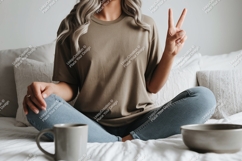 Woman wearing plain t shirt peace sign Product Image 1