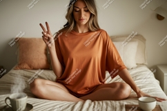Woman peace sign orange shirt image Product Image 1