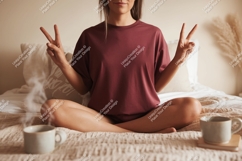 Woman peace sign coffee steam image Product Image 1