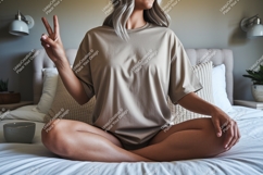 Woman peace sign casual mockup t-shirt Product Image 1