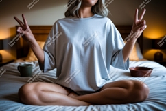 Woman wearing grey t shirt peace sign image Product Image 1