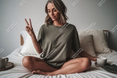 Woman peace sign casual t shirt mockup image Product Image 1