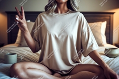 Woman peace sign casual mockup t-shirt Product Image 1