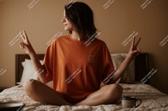Woman orange shirt peace sign image Product Image 1