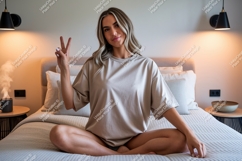 Woman peace sign mockup t-shirt Product Image 1